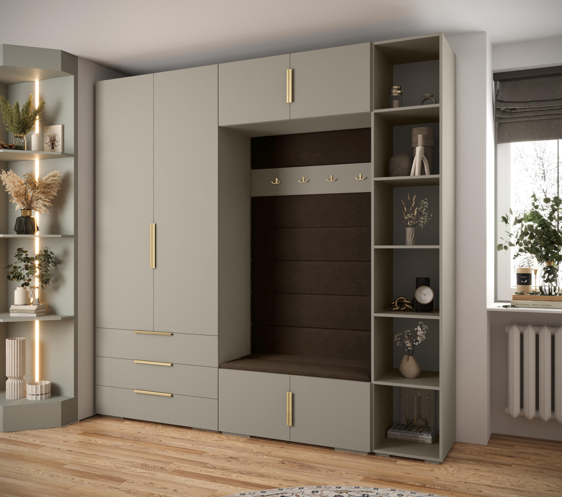 GARDEROBEN-SET 236,7/240/47 - Kaschmir/Goldfarben, Holz/Kunststoff (240/236.7/47cm) - Abiks Möbel