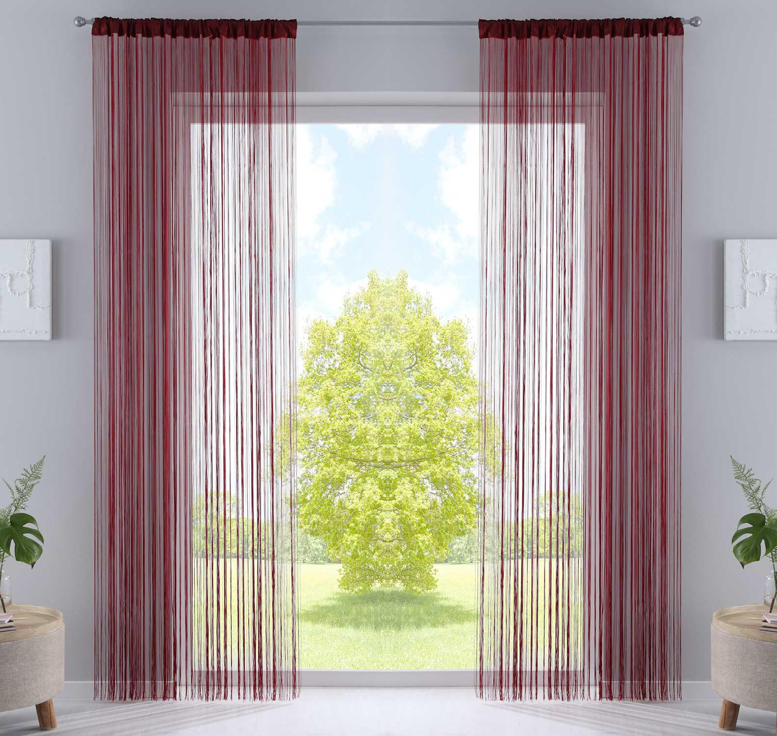 FADENGARDINE 2ER SET HxB 250x140 cm Bordeaux - Bordeaux, Textil (140/250cm) - Gardinenbox