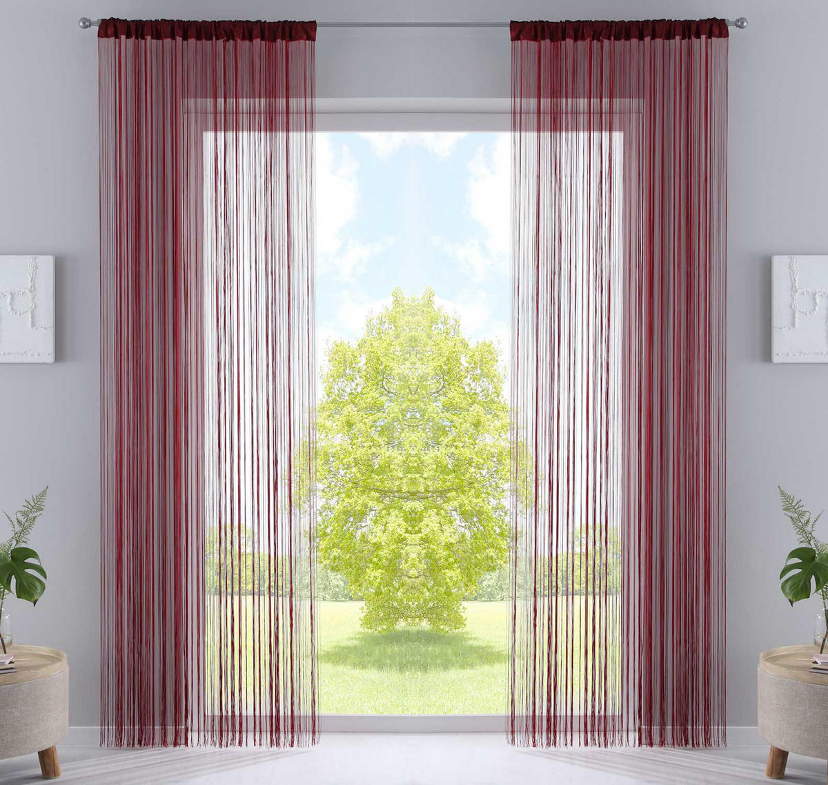 FADENGARDINE 2ER SET HxB 250x140 cm Bordeaux - Bordeaux, Textil (140/250cm) - Gardinenbox