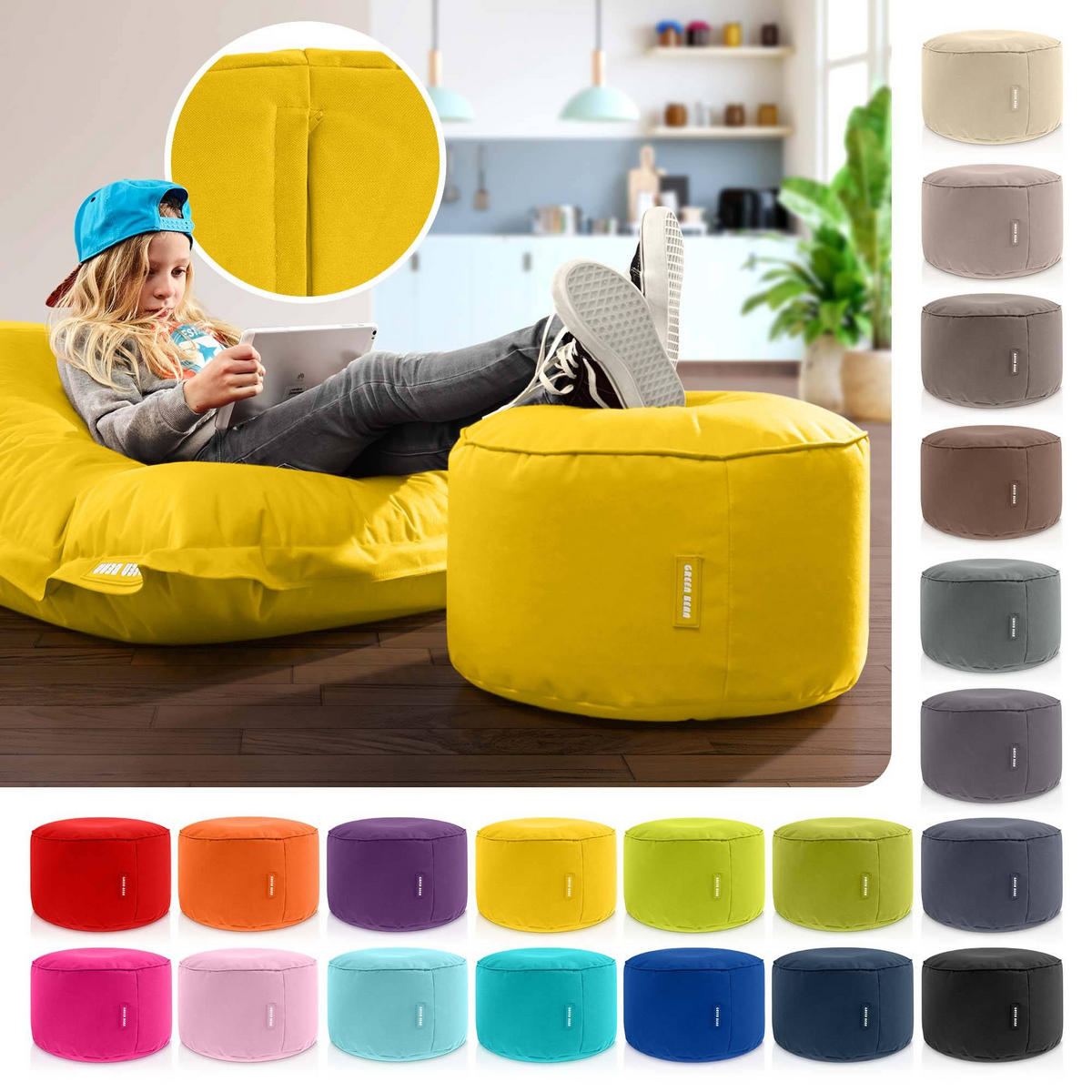 SITZSACK-HOCKER Pouf "Stay" 45x25cm - Gelb, Textil (45/25/45cm) - Green Bean