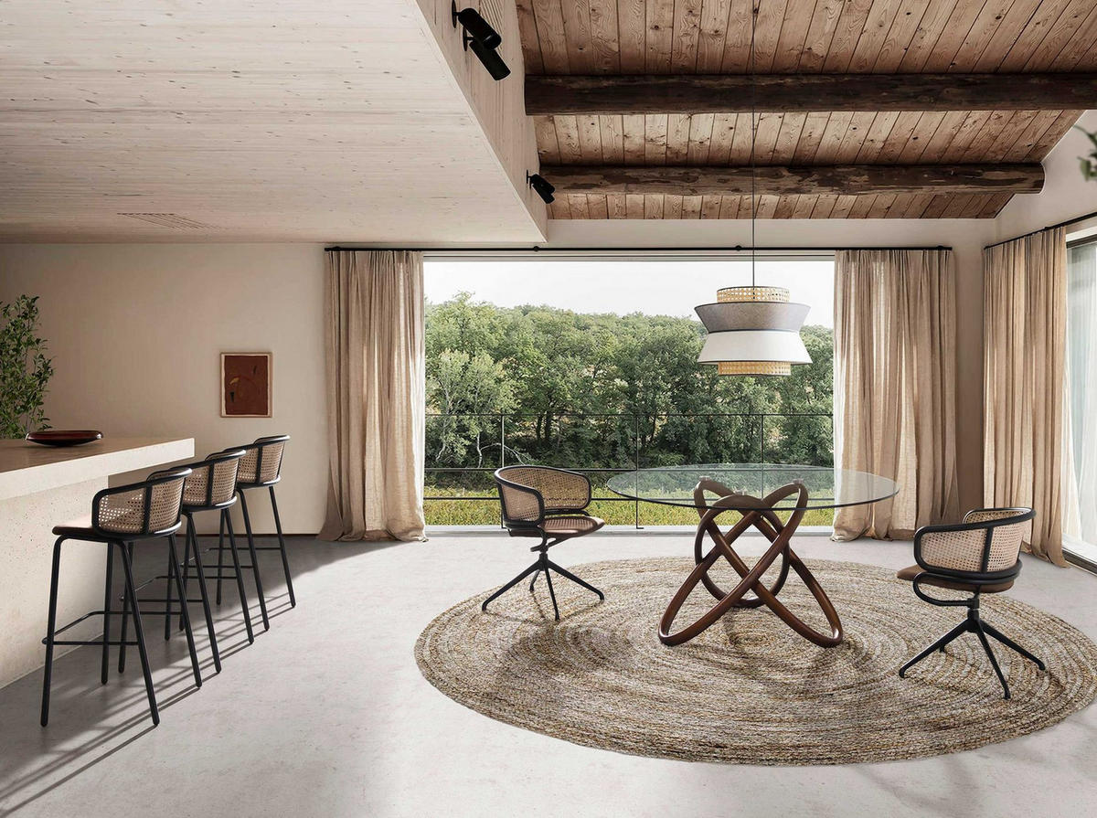 BARHOCKER Hocker aus Rattan und braunem Samt 51/50/95 cm - Schwarz/Braun, Textil (51/95/50cm) - ANGEL CERDA