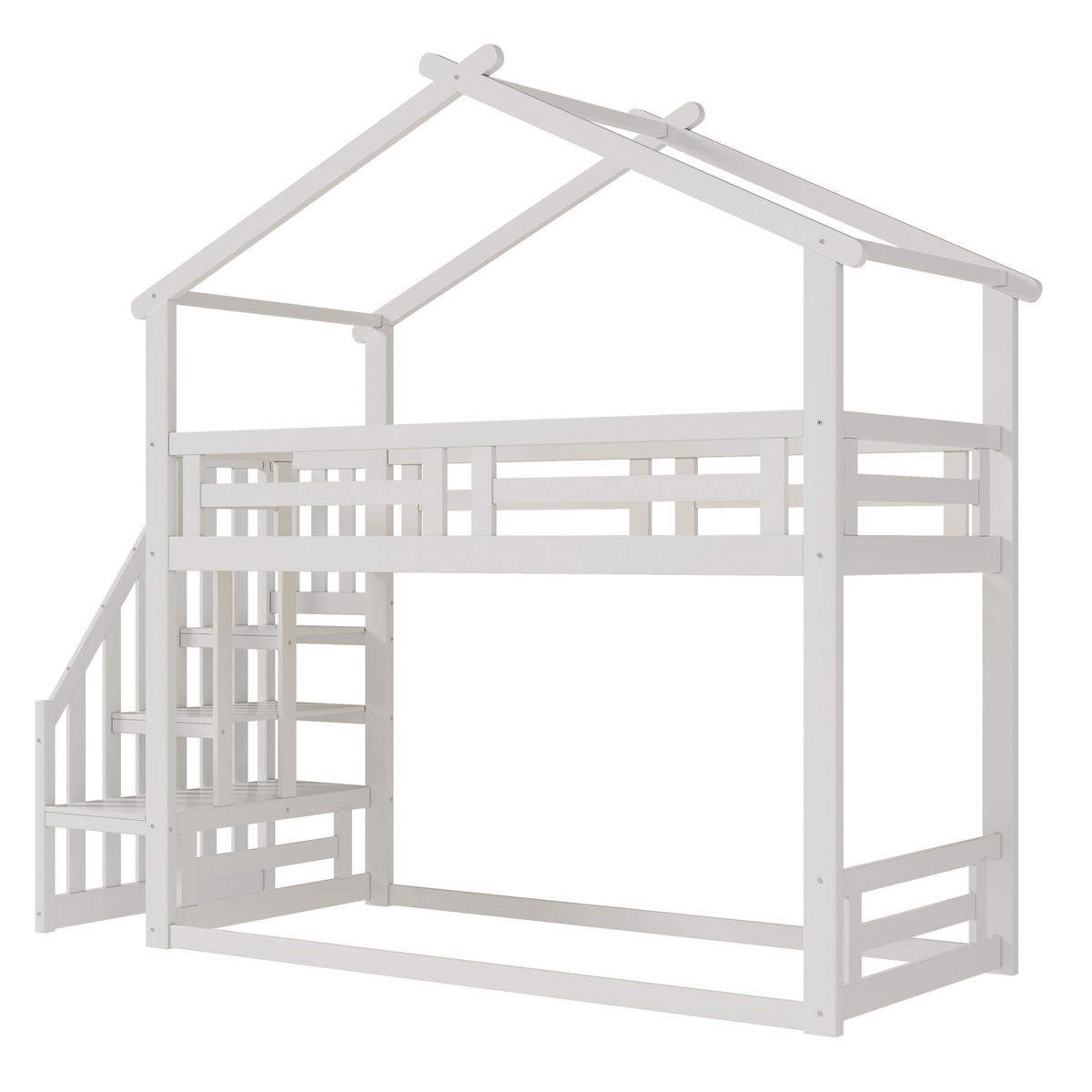 ETAGENBETT 90/200 cm weiß mit Sicherheitsleiter aus massivem Kiefernholz - Weiß, Holz (90/200cm) - OKWISH