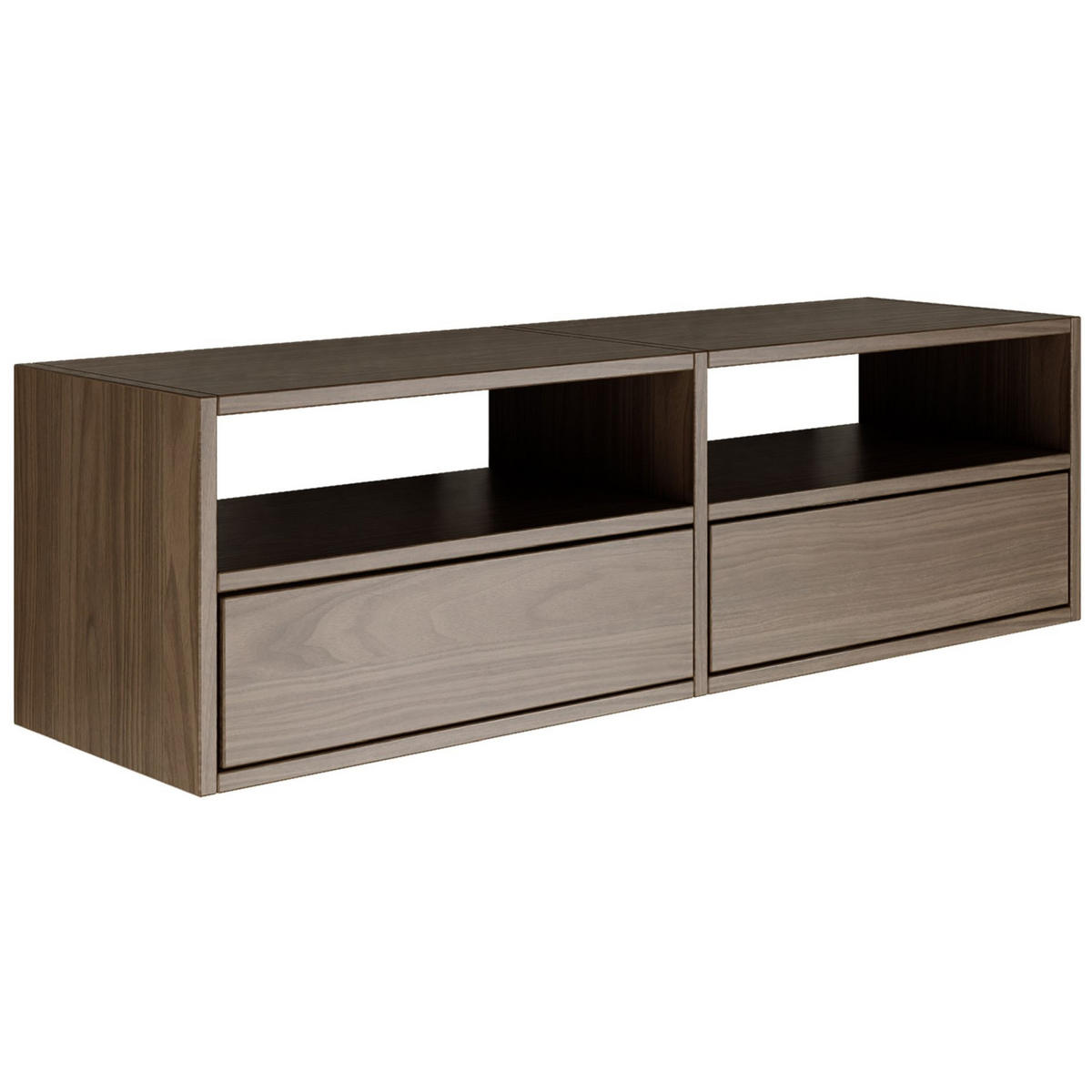 TV-LOWBOARD hängend, 2 Klappen und Ablagen, Walnuss, 100 cm - Dunkelbraun, Holzwerkstoff (100.6/30/30cm) - Selsey