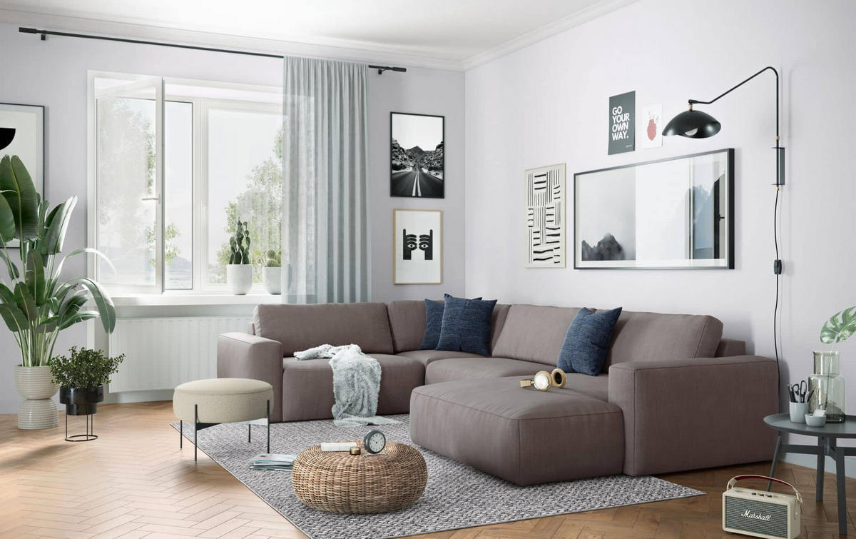 WOHNLANDSCHAFT mit wasserabweisendem Stoff - Taupe/Beige, Holz/Kunststoff (367/89/249cm) - Cotta