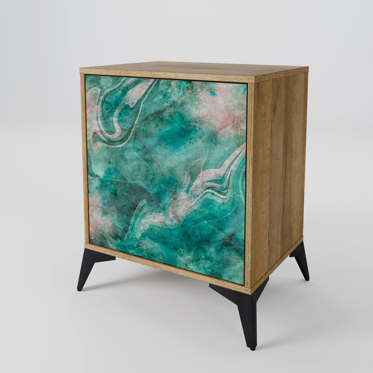 SIDEBOARD ABSTRACT ALCHEMY, Eichefarben, 57,5x42x57,5 cm, Ohne Füße - Eichefarben/Multicolor, Holzwerkstoff (57.5/57.5/42cm) - SpaceRebels
