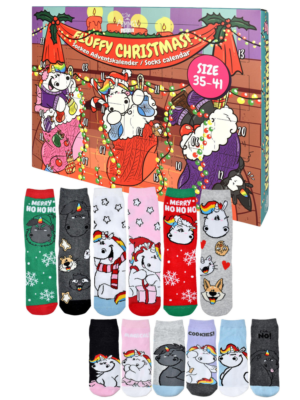 ADVENTSKALENDER Pummel & Friends Pummeleinhorn mit 12 Paar Socken Größe 35-41 - Multicolor, Textil (37/5/26.5cm) - United Labels