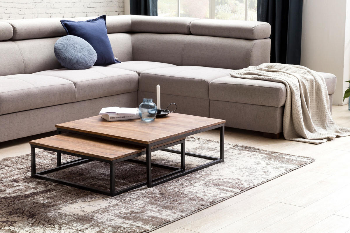 COUCHTISCH Set – 2-teilig Holzplatte Metallgestell Sheeshamfarben Industrial - Schwarz/Weiß, Holz/Metall (75/75/27cm) - KADIMA DESIGN