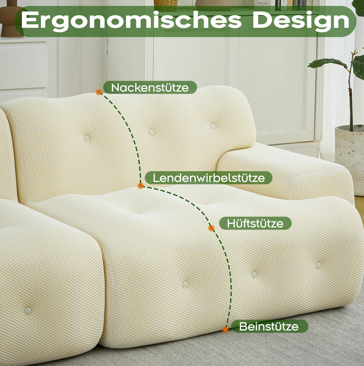 2-SITZER-SOFA 224/104/66 cm, montagefrei mit 3D-Strickgewebe und breiten Armlehnen, Beige - Beige, Textil (224/66/104cm) - Redom
