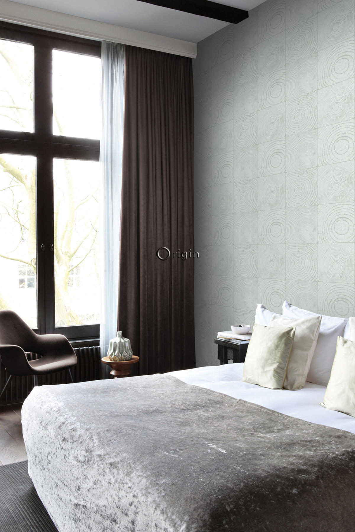 TAPETE Querschnitte von Baumstämmen 53 cm x 10.05 m - Türkis, Papier (53/1000cm) - Origin Wallcoverings