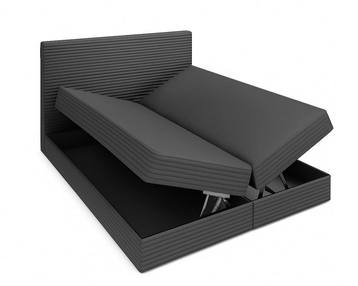 BOXBETT SEVDAYLA 140x200 cm mit Bettkasten und Matratze - Beige - Beige/Schwarz, Holz/Holzwerkstoff (140/200cm) - AX Living