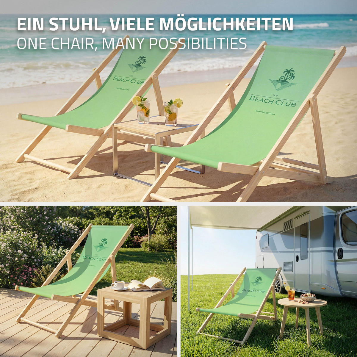 LIEGESTUHL Beach Club Grün - Limette, Holz (57.5/83/100cm) - ECD-Germany
