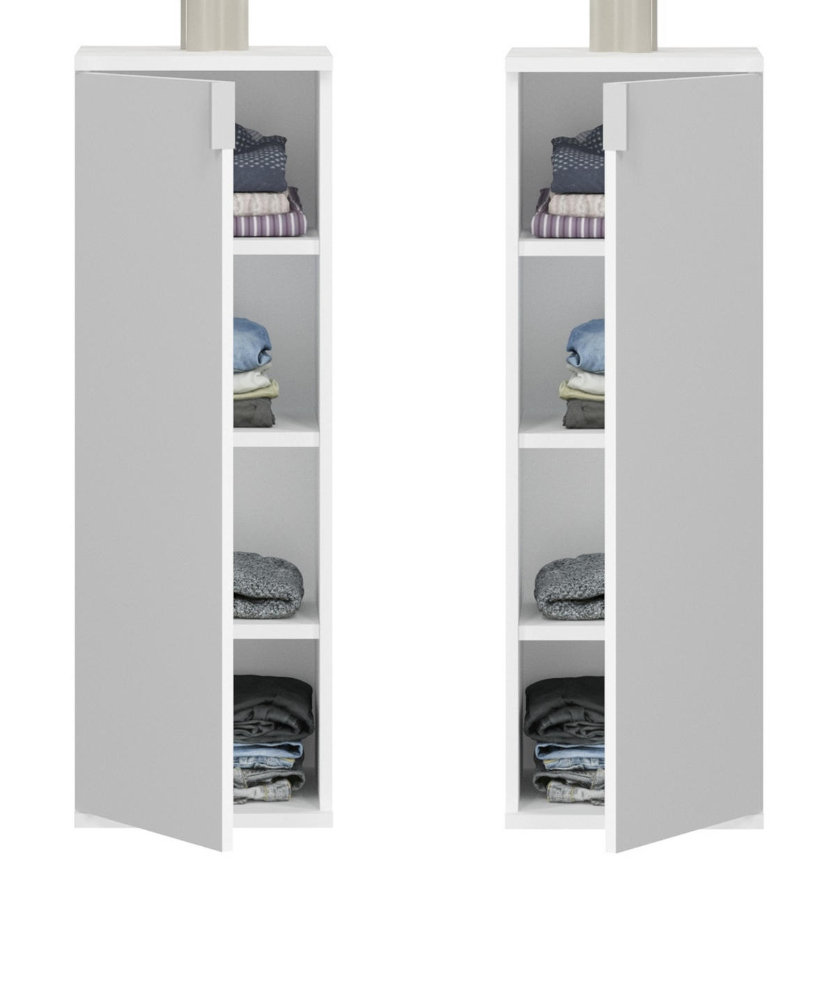 KOMMODE weiß Hochglanz 30 cm, Flurkommode Türanschlag wechselbar, Mehrzweckschrank - Chromfarben/Weiß Hochglanz, Holzwerkstoff/Kunststoff (30/99/34cm) - Inn.Furn