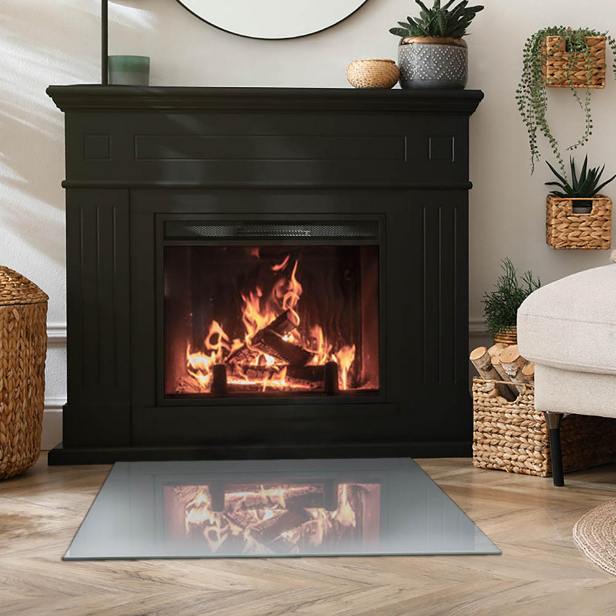 GLASPLATTE für Kamin 80x60 cm Grau - Grau, Glas (80/60/0.4cm) - ArtPrintCave