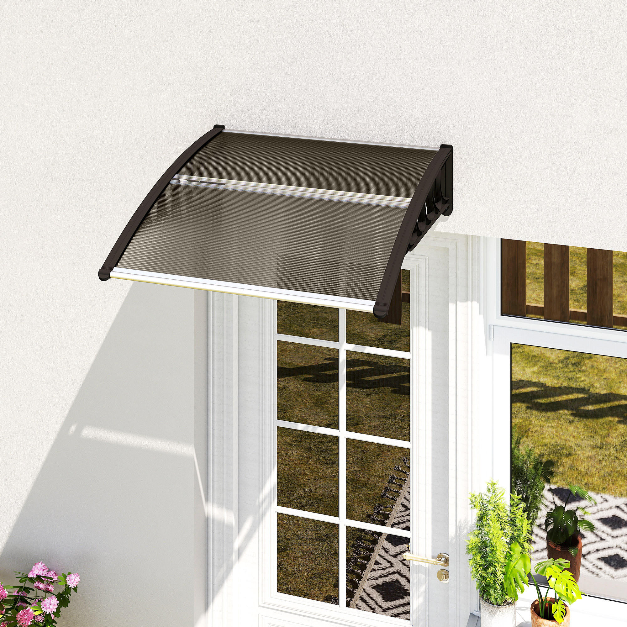 PULTVORDACH Vordach für Haustür 103x96,5x27cm mit UV Schutz für draußen Braun - Braun, Kunststoff (96.5/27/103cm) - Outsunny