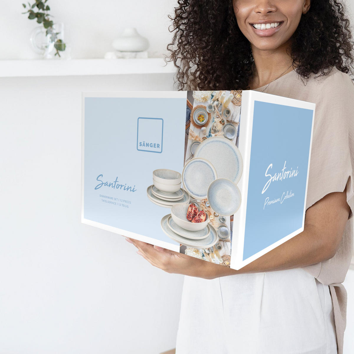TAFELSERVICE SANTORINI - 12 teilig aus Steingut - Creme, Keramik (40/37/48cm) - Sänger