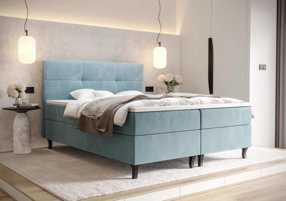 BOXBETT LIMBA mit Matratze H3 und Topper 180x200 Monolith 72 - Blau, Holz/Textil (180/200cm) - Bedante