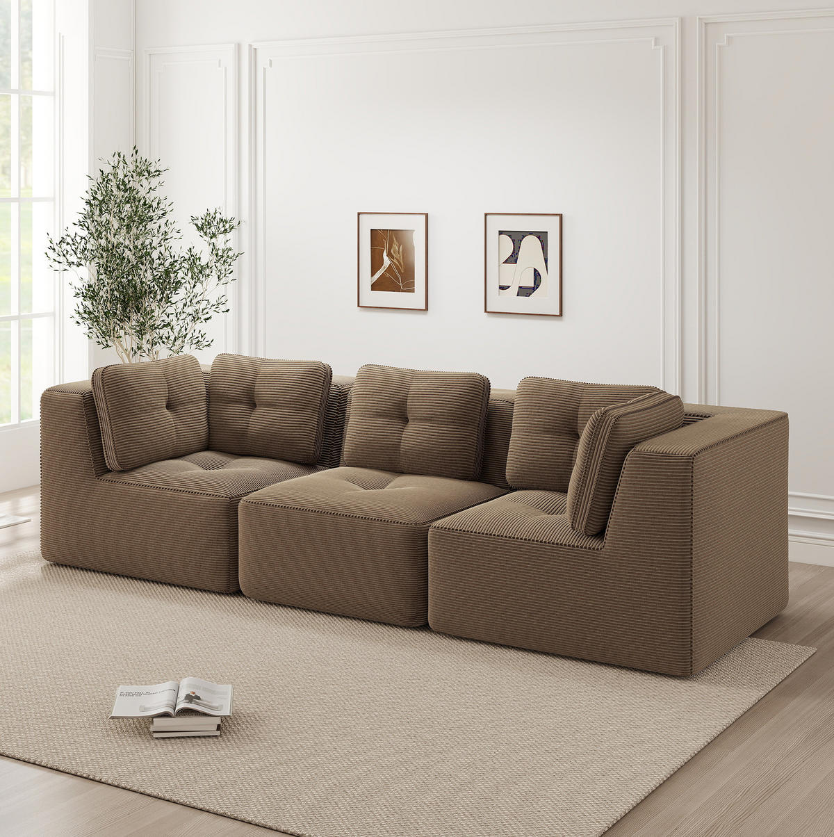 ECKSOFA 297/104/69 cm braun aus Cord mit modularem Design und tiefer Sitzfläche - Braun, Textil (104/297cm) - OKWISH