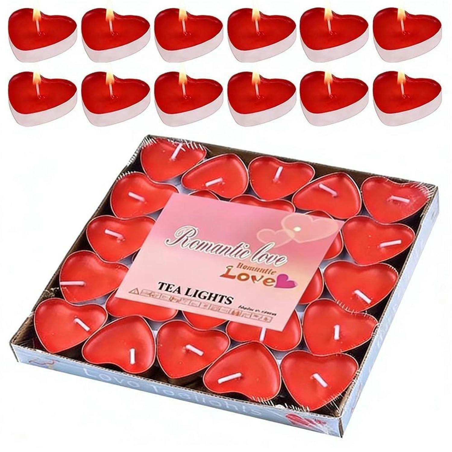 TEELICHTER Herz 50 Stück Rot 3.2 cm - Rot, Paraffin (2cm)