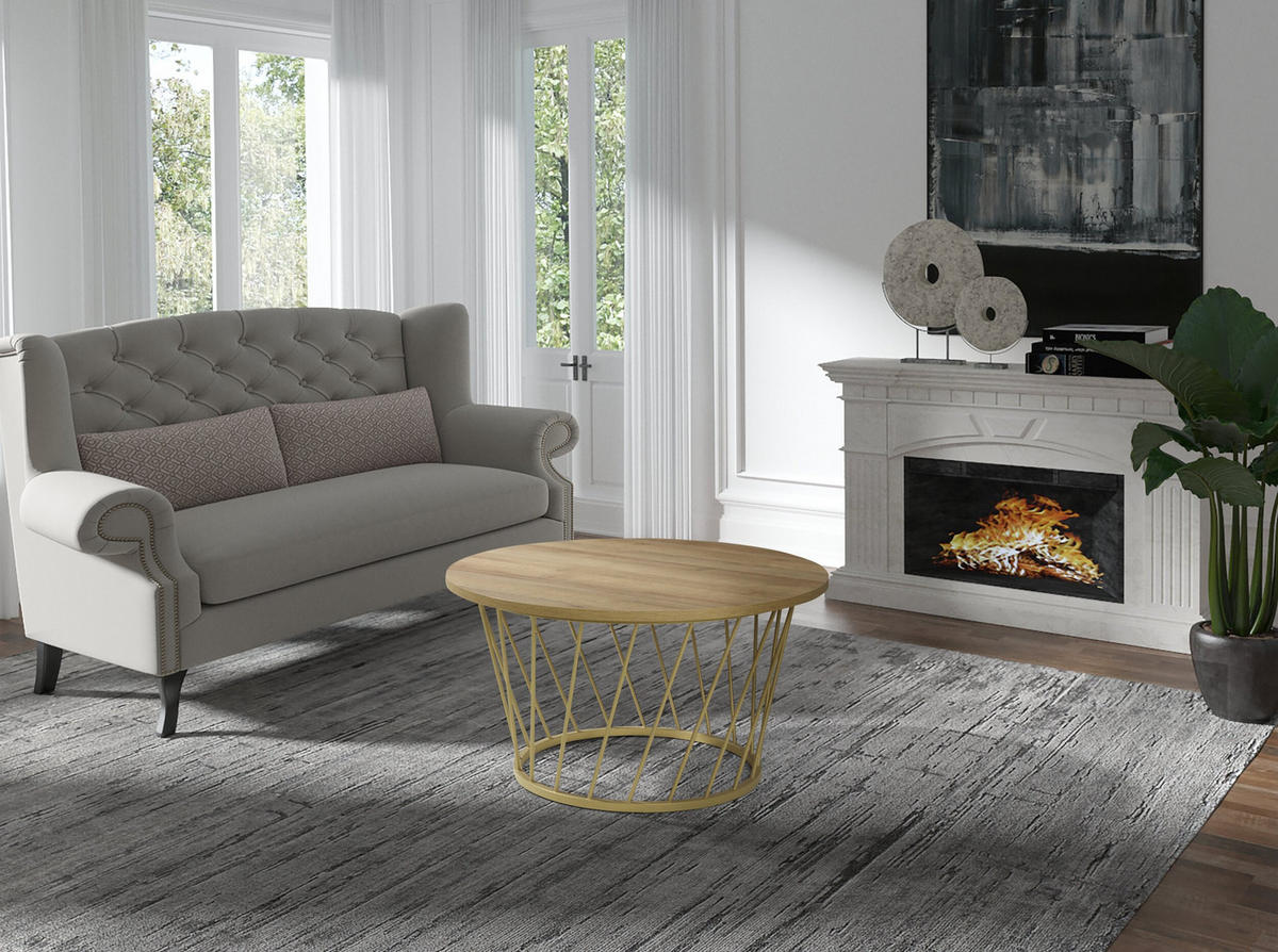 COUCHTISCH Aralia - Sonoma + Gold - Goldfarben, Holzwerkstoff (92/92/49cm) - Möblo