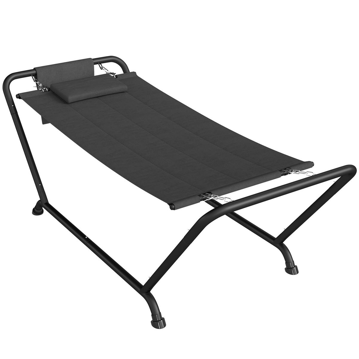 HÄNGEMATTE MIT GESTELL DE-06763 mit Kopfstütze & Seitentasche - Dunkelgrau, Kunststoff/Metall (237/92/90cm) - ComfortXL