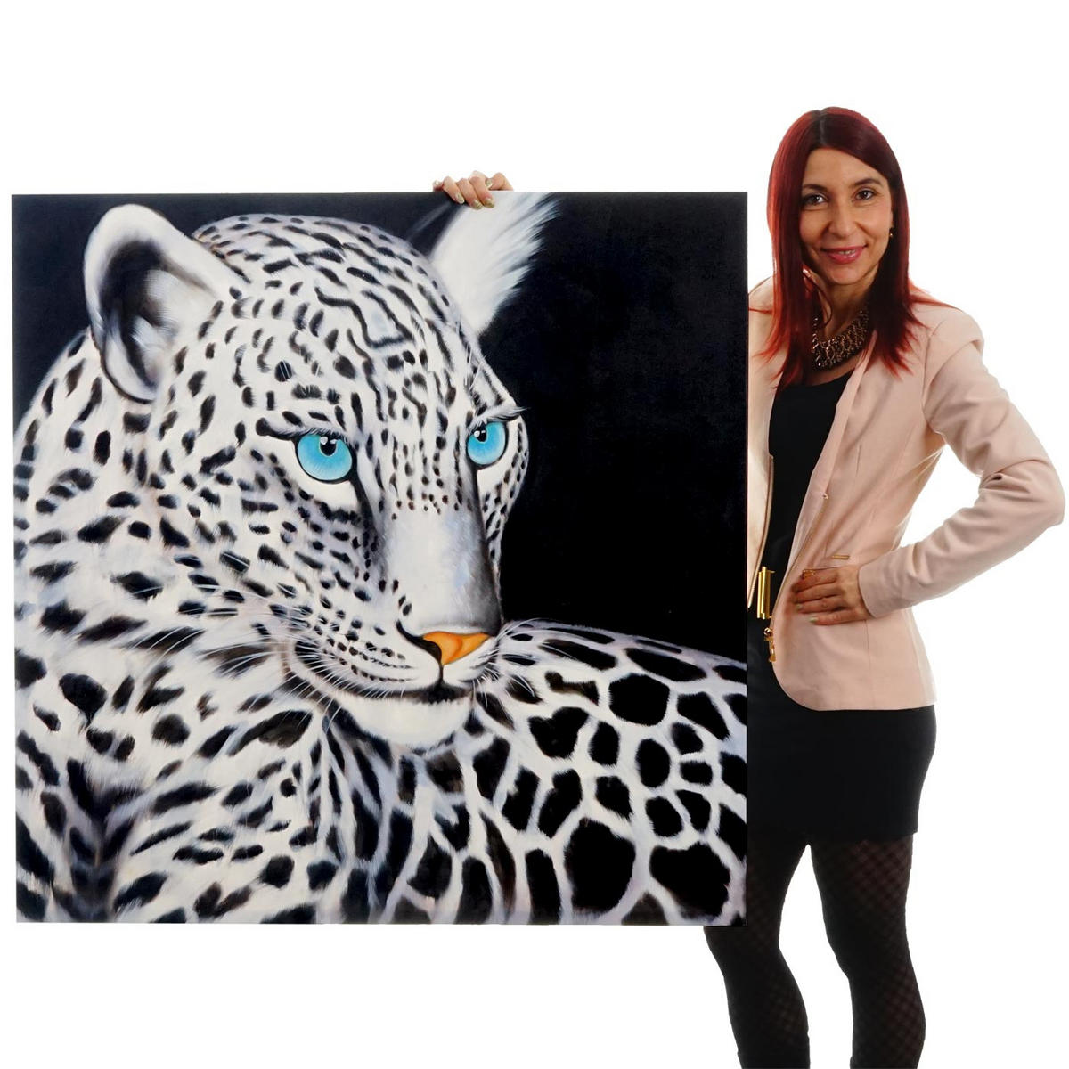 ÖLGEMÄLDE WEIßER LEOPARD HANDGEMALT Multicolor - Multicolor, Textil (100/100cm) - MCW