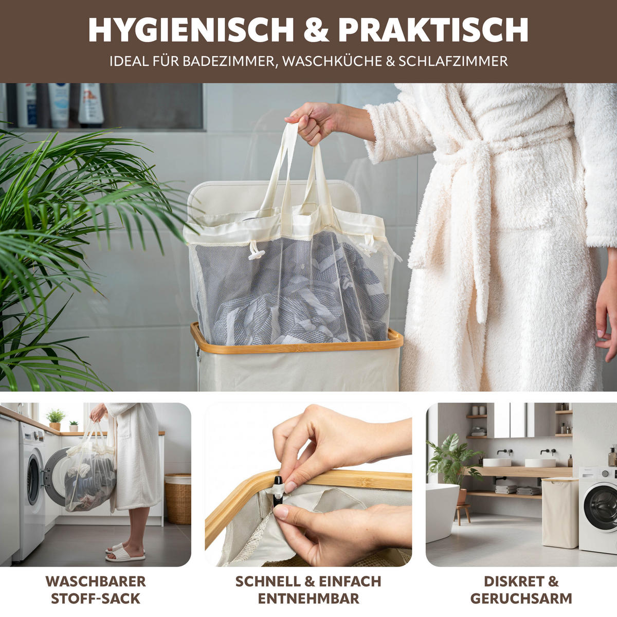 WÄSCHESAMMLER 100 Liter, beige - Beige, Textil (41/73.5/33.5cm) - bremermann