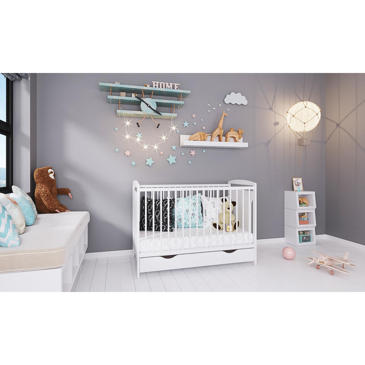 BABYBETT Elinor, Mitwachsendes, mit Schublade Weiß - Weiß, Holz (60/120cm) - Premiers Moments