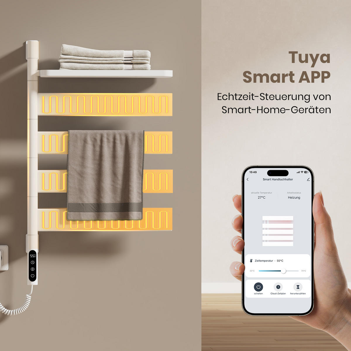 HANDTUCHHEIZKÖRPER Intelligentes Heizsystem Ablage Weiß 76/45 cm - Weiß, Metall (45/76/14cm) - EMKE