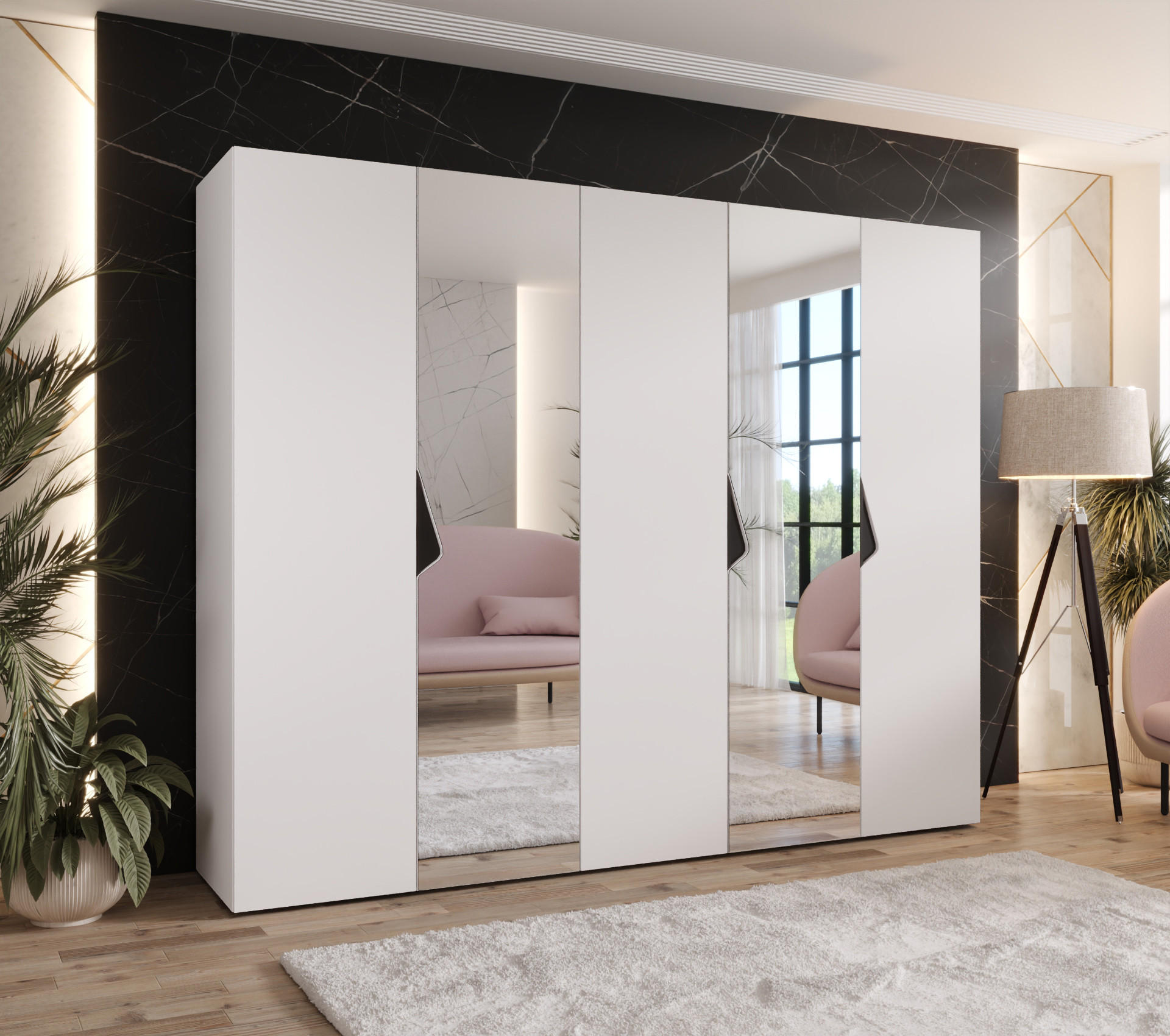 DREHTÜRENSCHRANK 202/250/52 5-türig - Schwarz/Weiß, Holz/Metall (250/202/52cm) - Abiks Möbel