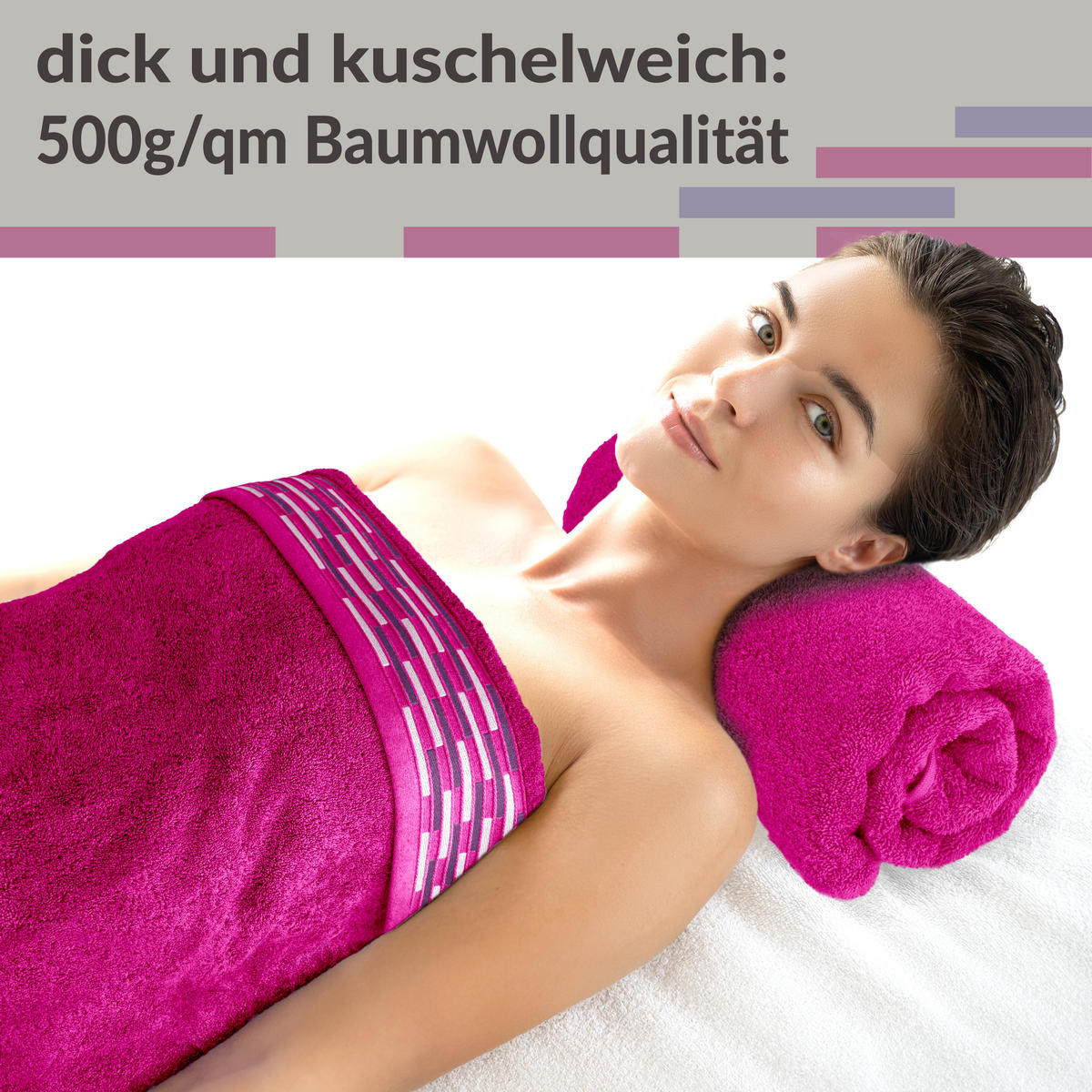 DUSCHTUCH Lugano Purpur 2er 70x140 cm - Pink, Textil (70/140cm) - Lashuma
