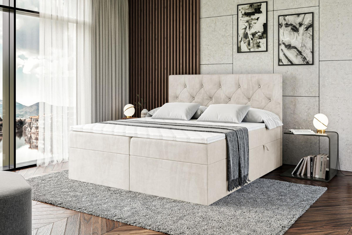 BOXBETT mit Matratze H4 und Lattenrost - MIRAGE - 160x200 - H4 - Ecru - Ecru, Holzwerkstoff (160/200cm) - ALTDECOR