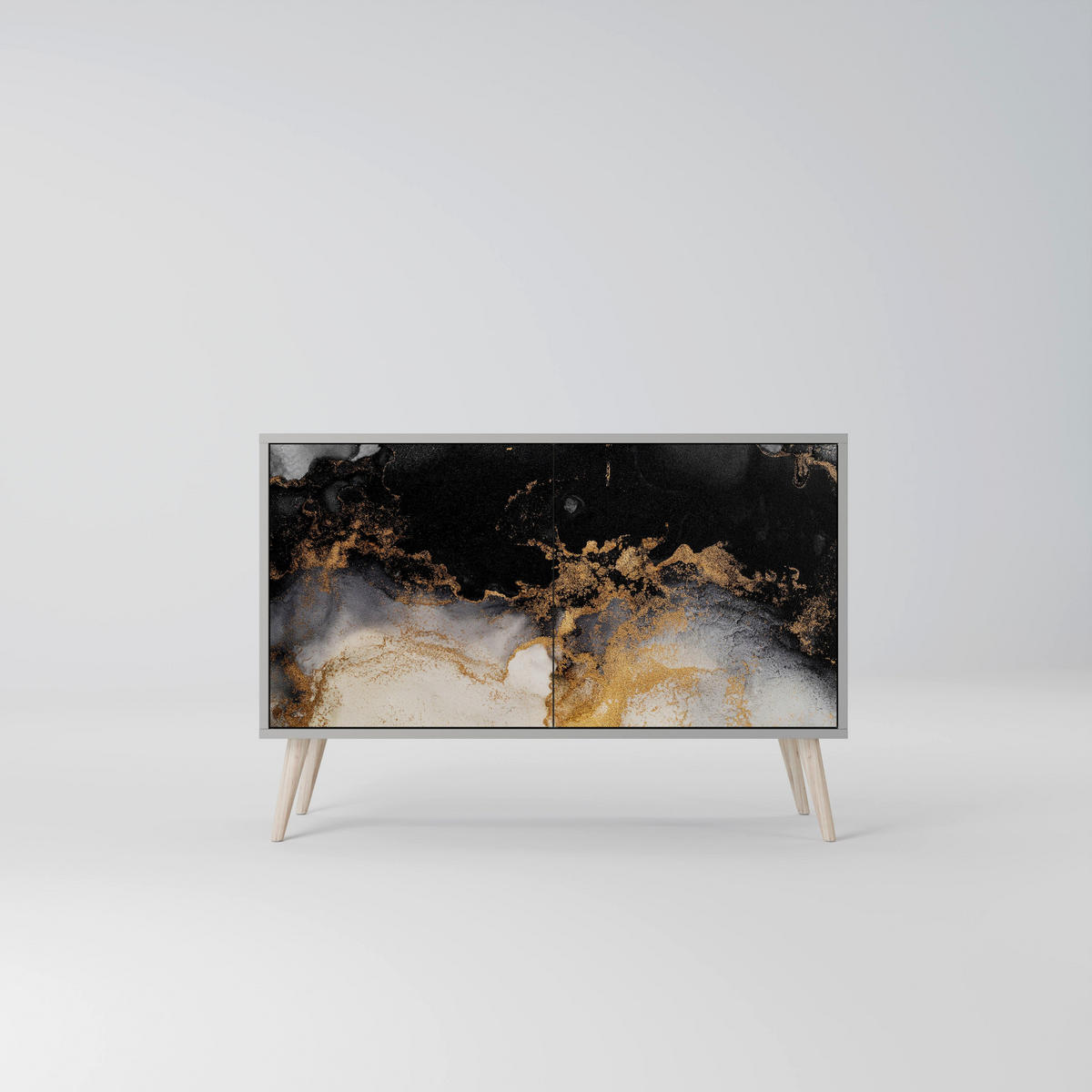 SIDEBOARD MARBLE OF TOMMORROW, Eicheneffekt, 111x42x77,5 cm, 2 Türen - Eichefarben/Buchefarben, Holzwerkstoff/Buchenholz (111/77.5/42cm) - SpaceRebels