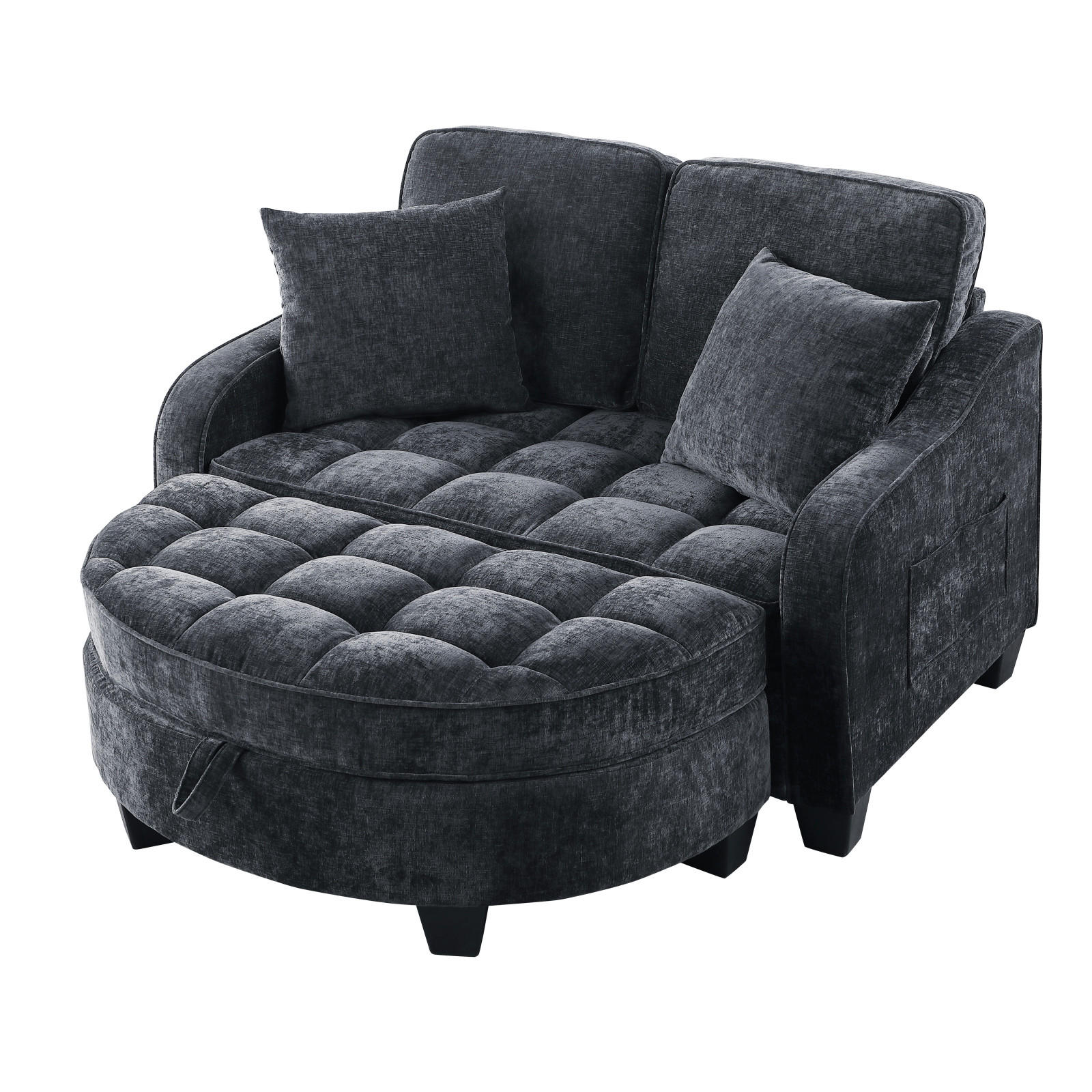 SCHLAFSOFA 2 in 1 Sofa,Sofa mit Schlaffunktion,Hocker und Stauraum Stoffbezug Schwarz - Schwarz, Textil (129/93/132cm)