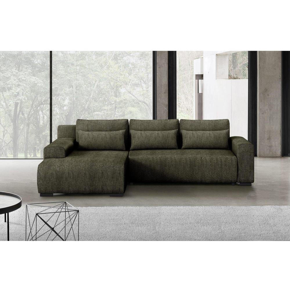 ECKSCHLAFSOFA Benny olivgrün links - Schwarz/Olivgrün, Kunststoff/Textil (271/185cm) - Beautysofa