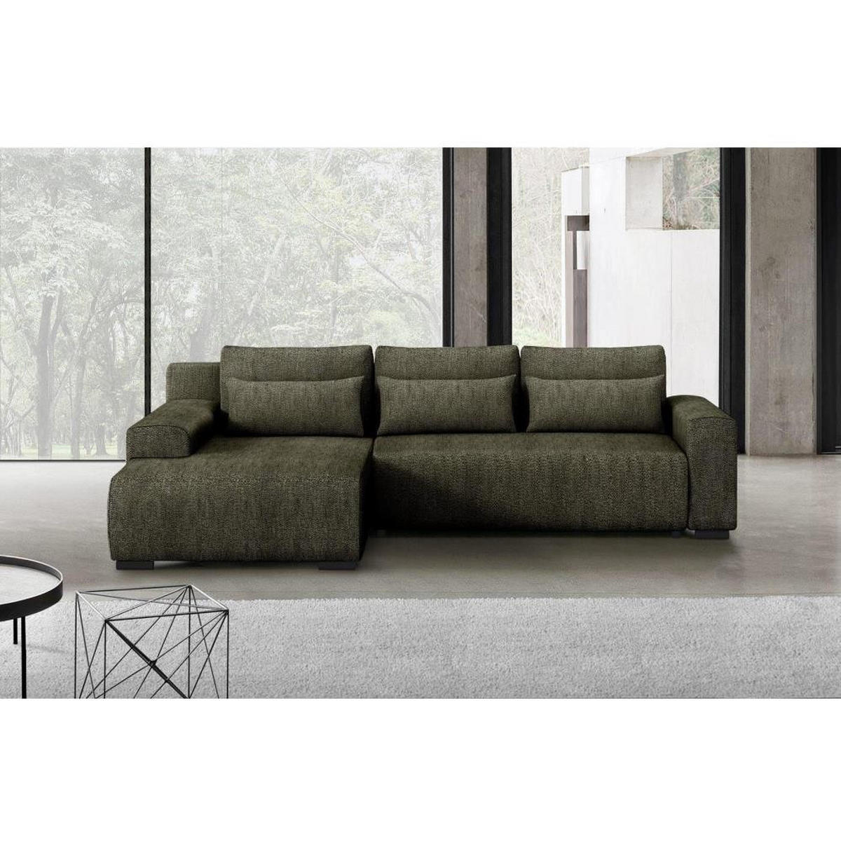 ECKSCHLAFSOFA Benny olivgrün links - Schwarz/Olivgrün, Kunststoff/Textil (271/185cm) - Beautysofa