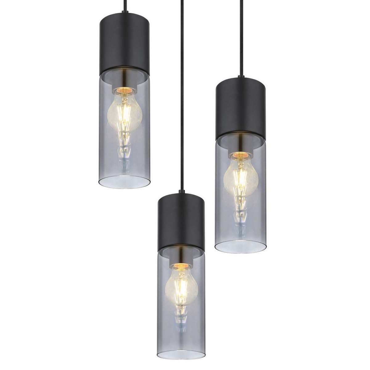 HÄNGELEUCHTE Metall Rauchglas Grau - Schwarz, Metall (30/30/150cm) - Globo Lighting