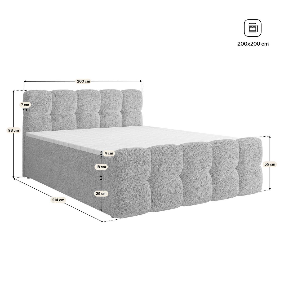 BOXBETT BRUME 200x200 cm mit Matratze und Topper, H2+H3 - Gelb - Gelb, Holz (200/200cm) - MASSENO