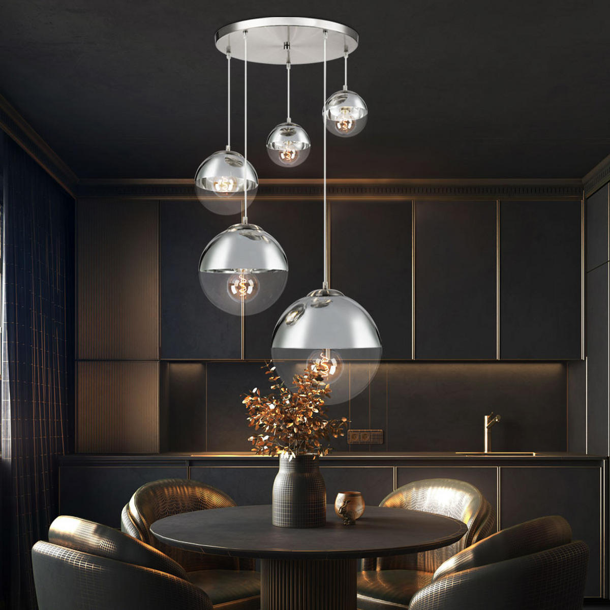 HÄNGELEUCHTE VARUS Silber matt - Silberfarben, Glas (65/65/150cm)