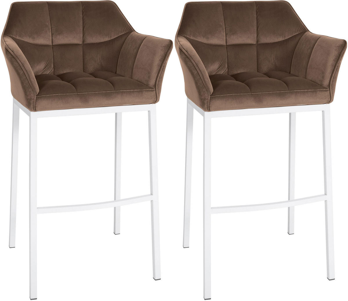 BARHOCKER 2er Set Samt Braun - Weiß/Braun, Textil (64/110/48cm) - CLP