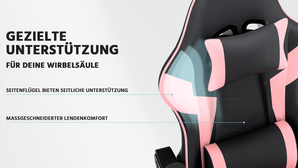 GAMINGSTUHL Schwarz-Rosa 58,5/63/120,5 cm - Pink, Metall (58.5/120.5/63cm) - PANGIVO