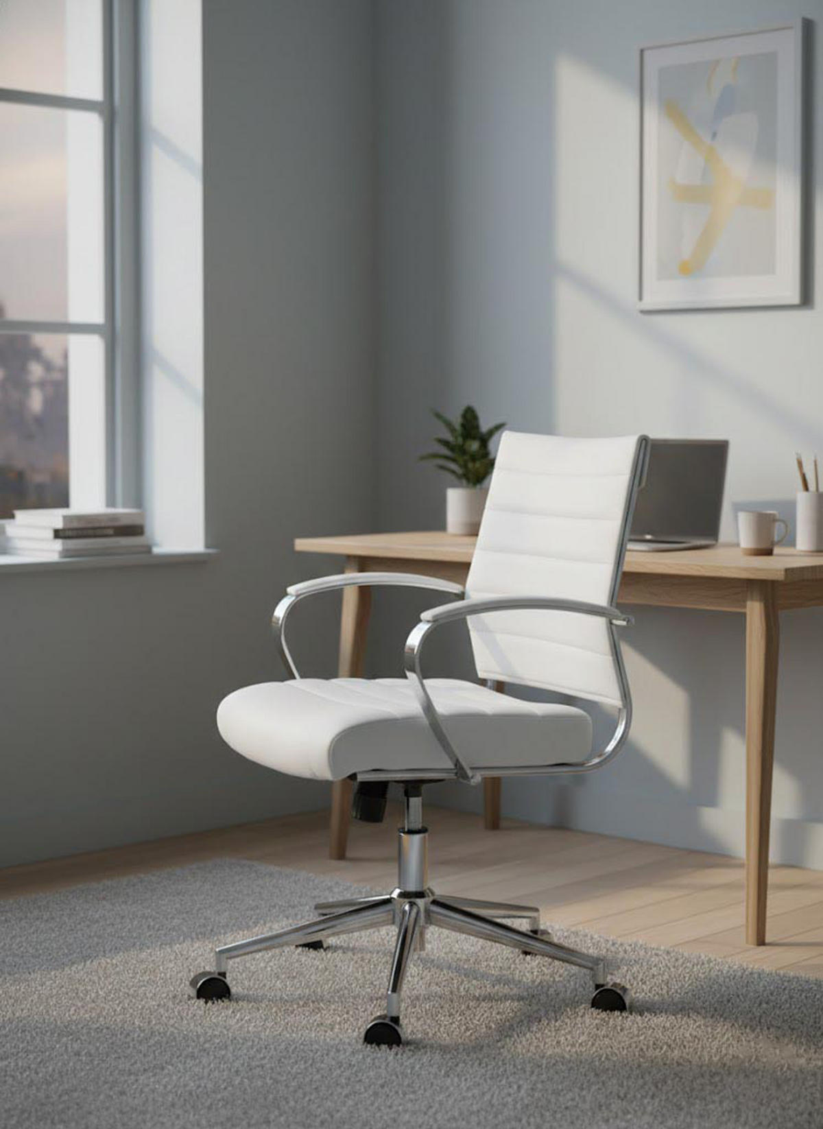 BÜROSTUHL Rynex Kunstleder weiß - Chromfarben/Weiß, Metall (57/100/62cm) - TPFLiving