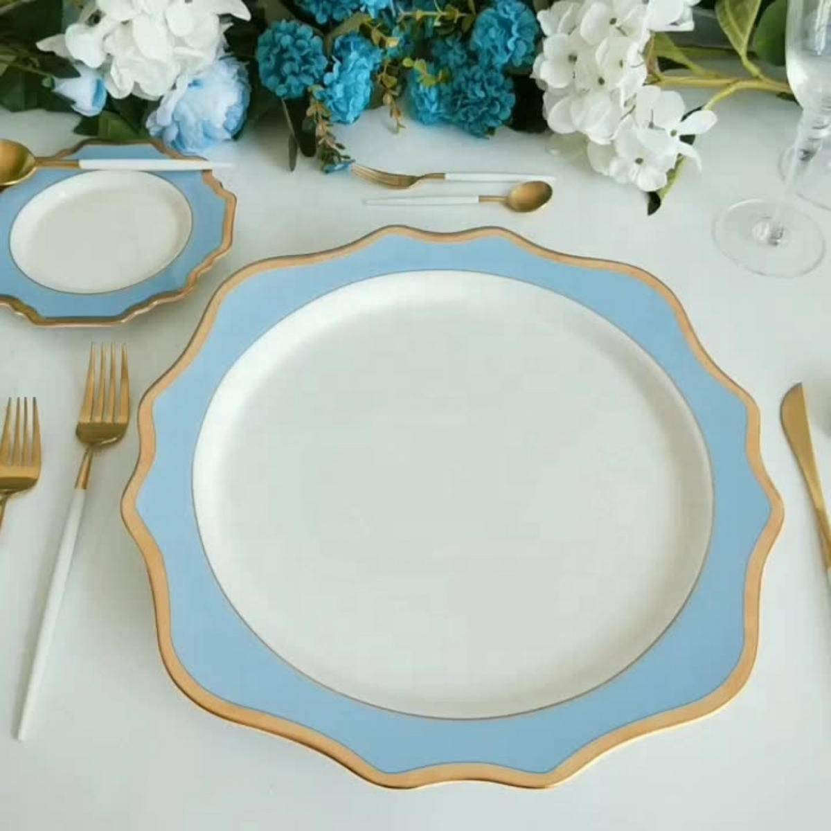TELLERSET Hellblau Gold Bone China 4tlg Ø30 Ø27 Ø20 Ø16 cm - Blau/Hellblau, Keramik (33/33/3cm) - Quality Elegance