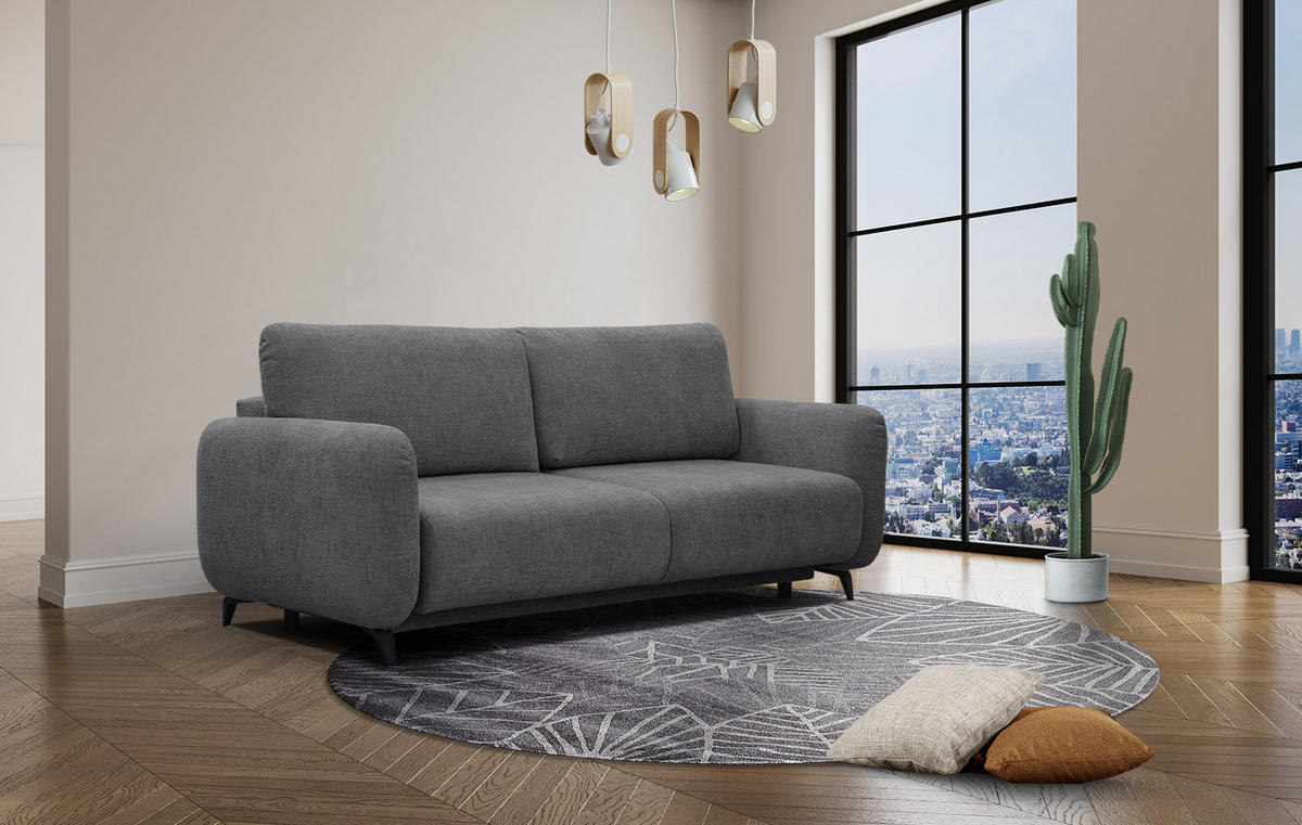 SOFA DRAKE 3-Sitzer mit Schlaffunktion, dunkelgrau - Dunkelgrau/Braun, Holz/Textil (232/90/107cm) - Courtois Laville