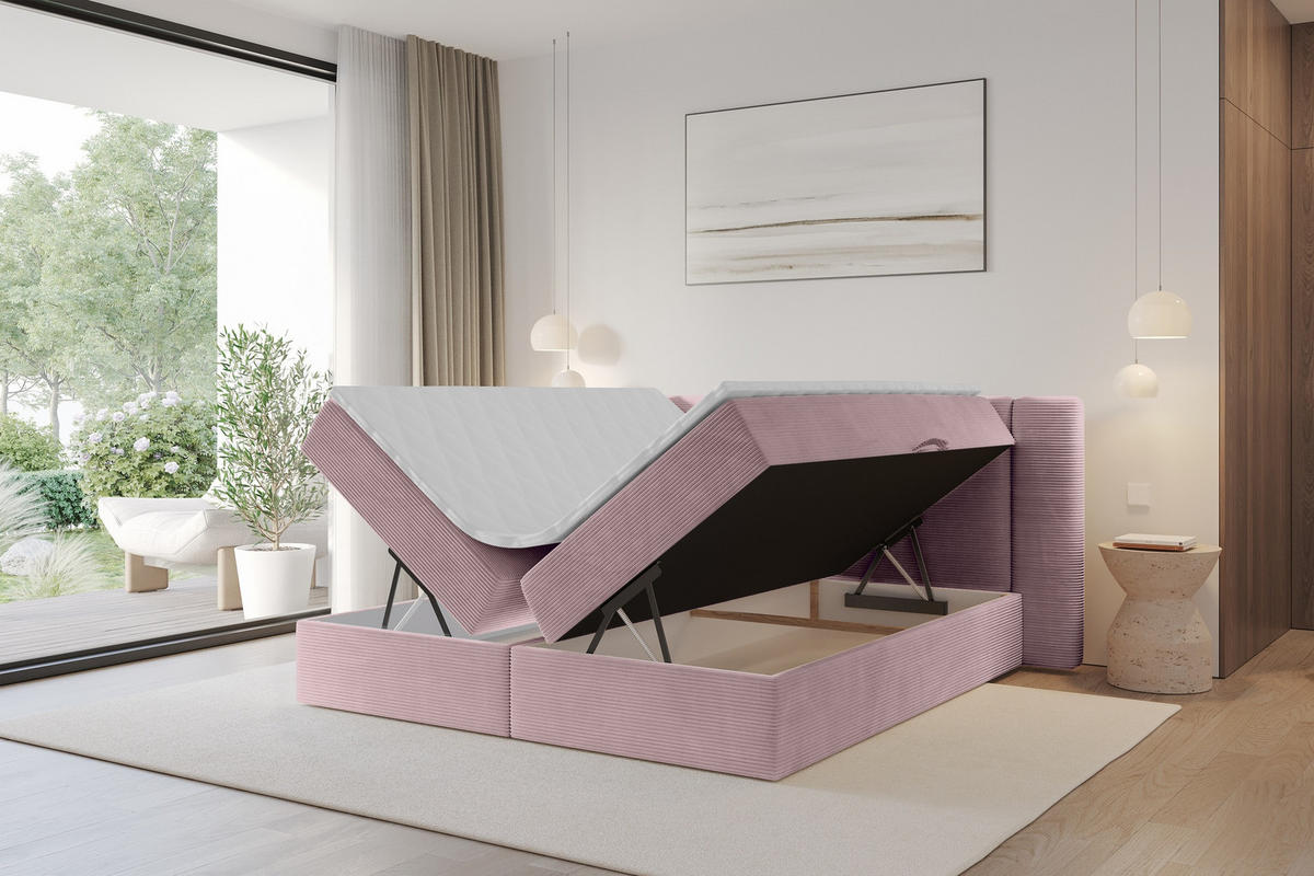 BOXBETT mit Matratze H3 - EVON - 140x200 cm Rosa - Rosa, Holzwerkstoff (140/200cm) - ALTDECOR