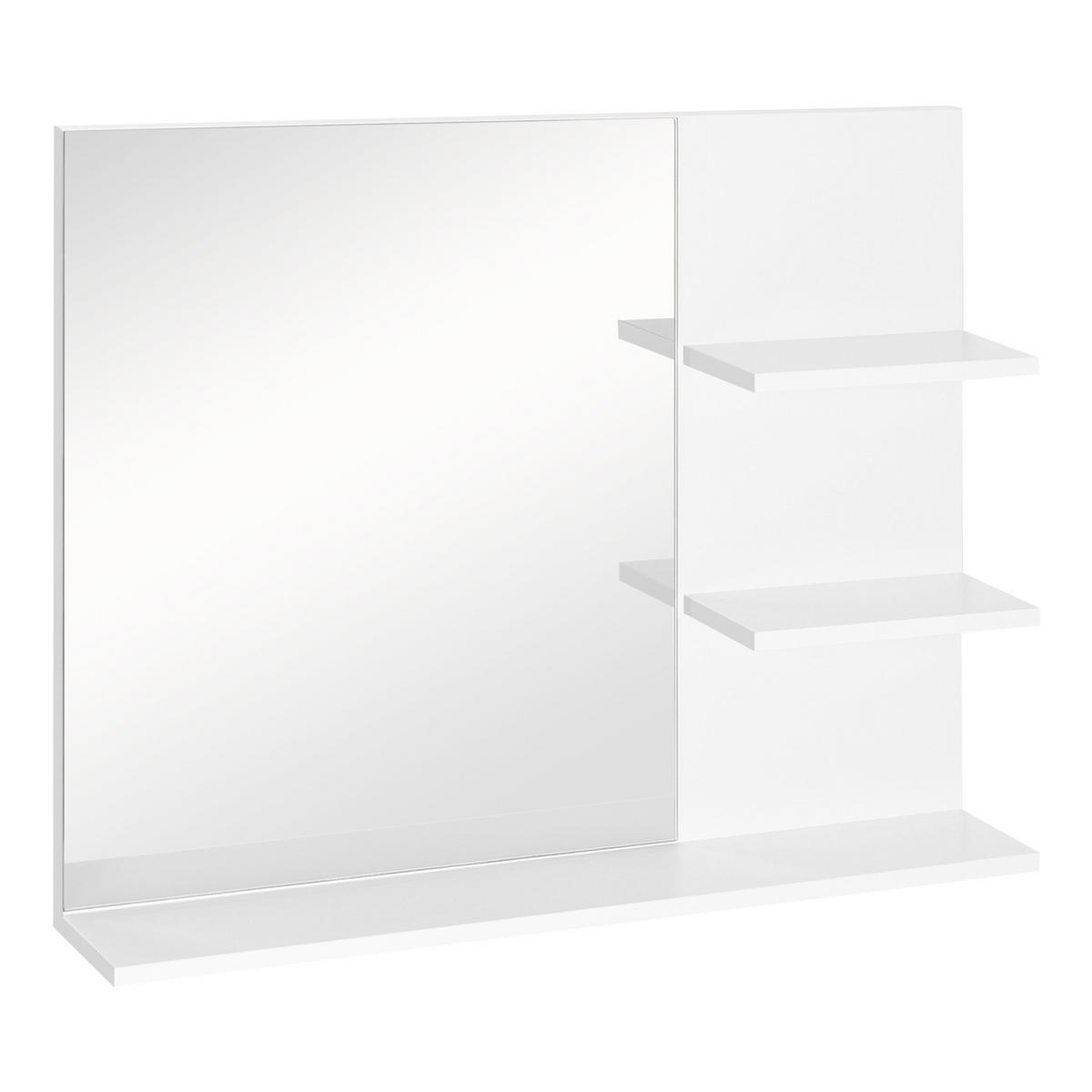 SPIEGELSCHRANK Badezimmer-Wandschrank 60 x 10 x 48 cm ,mit Spiegel und 3 Regalböden, weißer MDF-Wandschrank - Weiß, Glas (60/48/10cm) - Vallsero