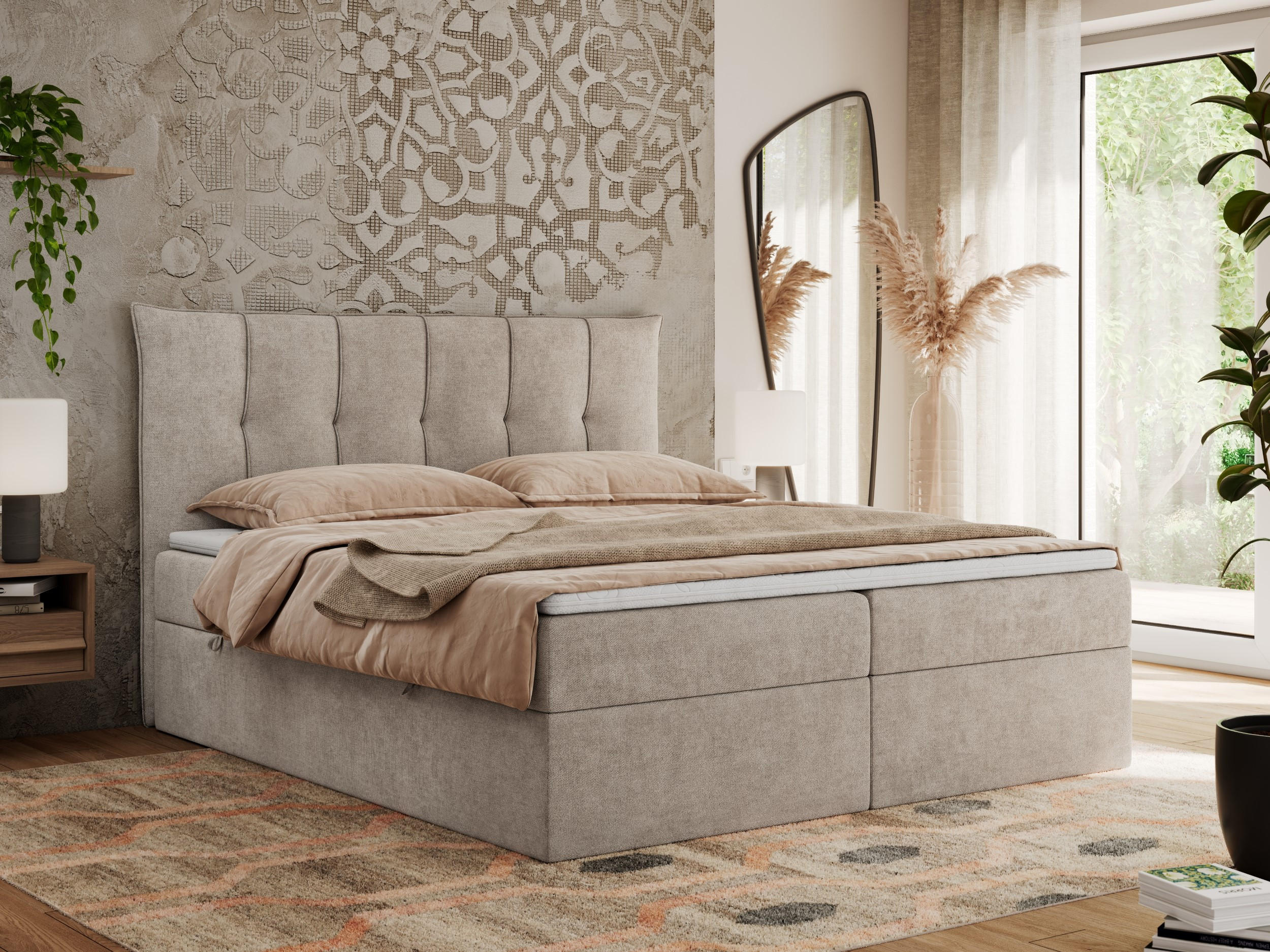 BOXBETT PREMIUM 10 180/200 Beige Struktur - H3 - Beige, Holz/Textil (180/200cm) - MKS