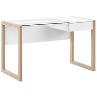 SCHREIBTISCH weiß/heller Holzfarbton 120/60/75 cm Jenks - Weiß, Holzwerkstoff (60/120/75cm) - Beliani