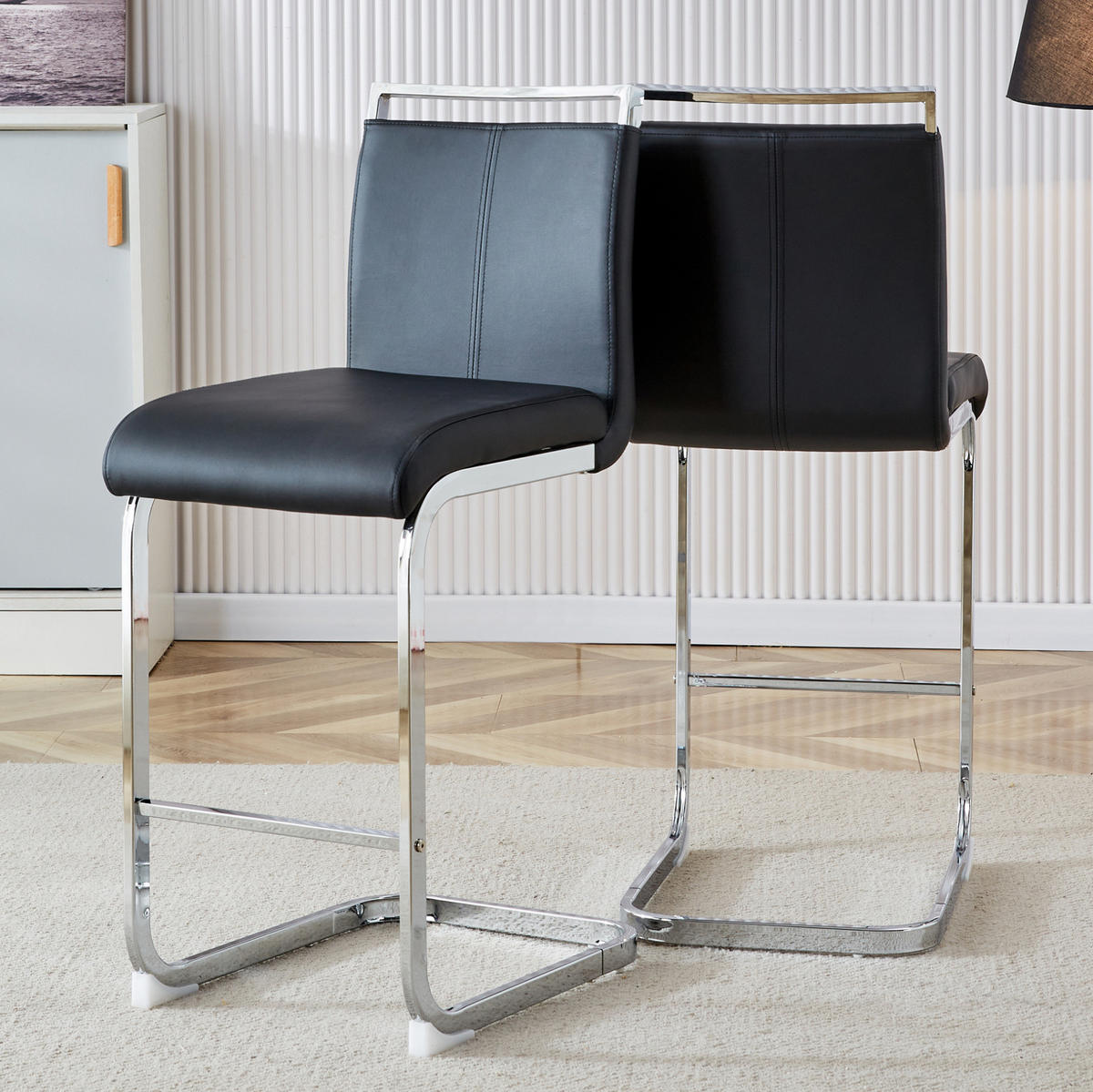 BARHOCKER 2er-Set Schwarz mit Fußstütze - Schwarz, Metall (46.5/96.5/38.9cm) - MIVRAY