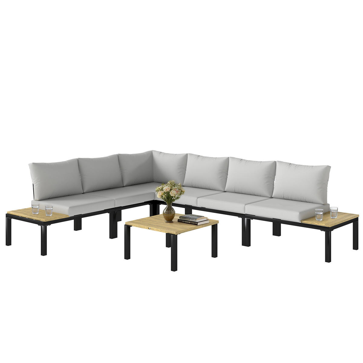 GARTENMÖBELSET DE-13526 6-teilig, verwandelbar in ein Bett Grau - Hellgrau, Metall - ComfortXL