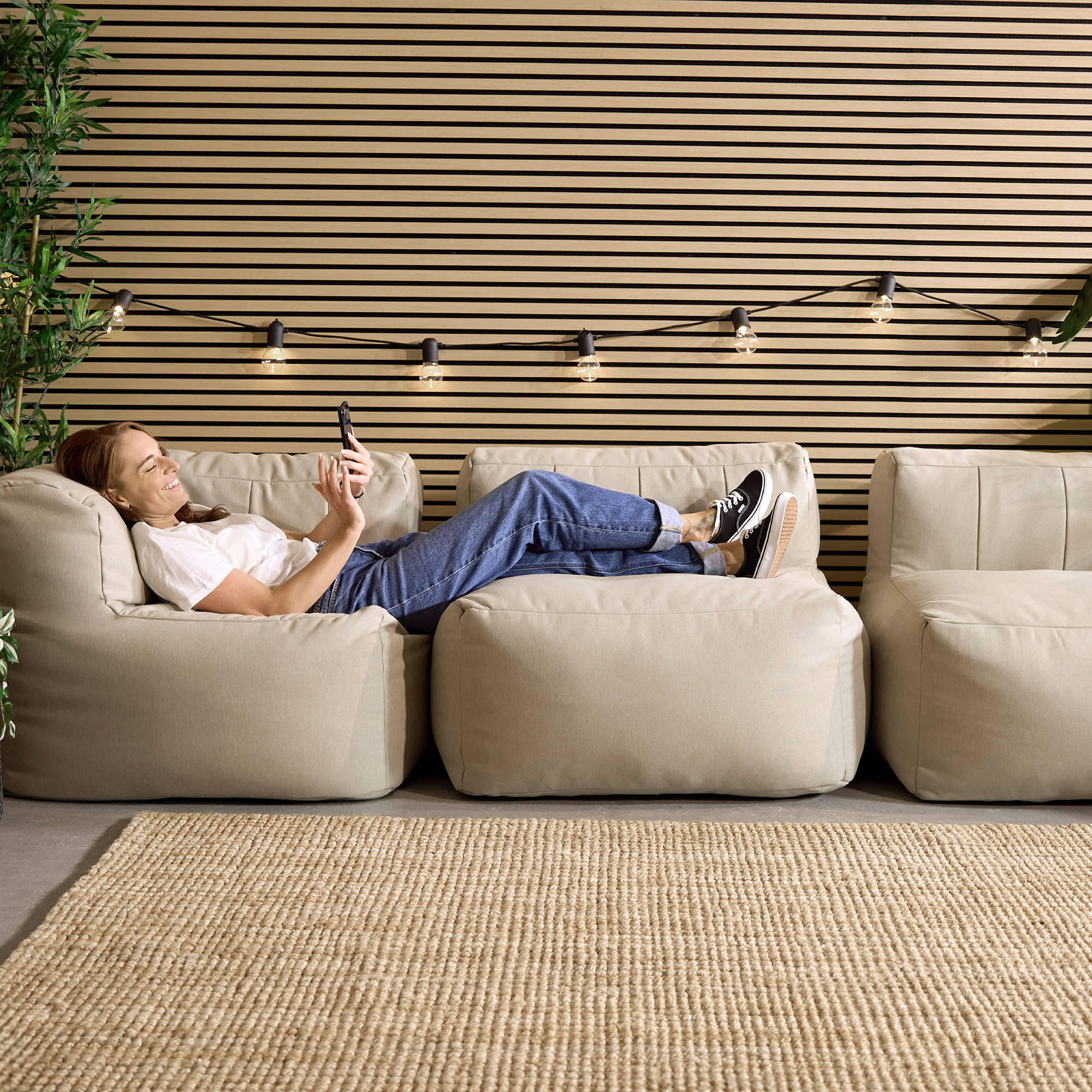 SITZSACK-SOFA Outdoor 3-tlg.: 2 Ecksessel, Sessel - Beige, Textil (295/68/100cm) - icon